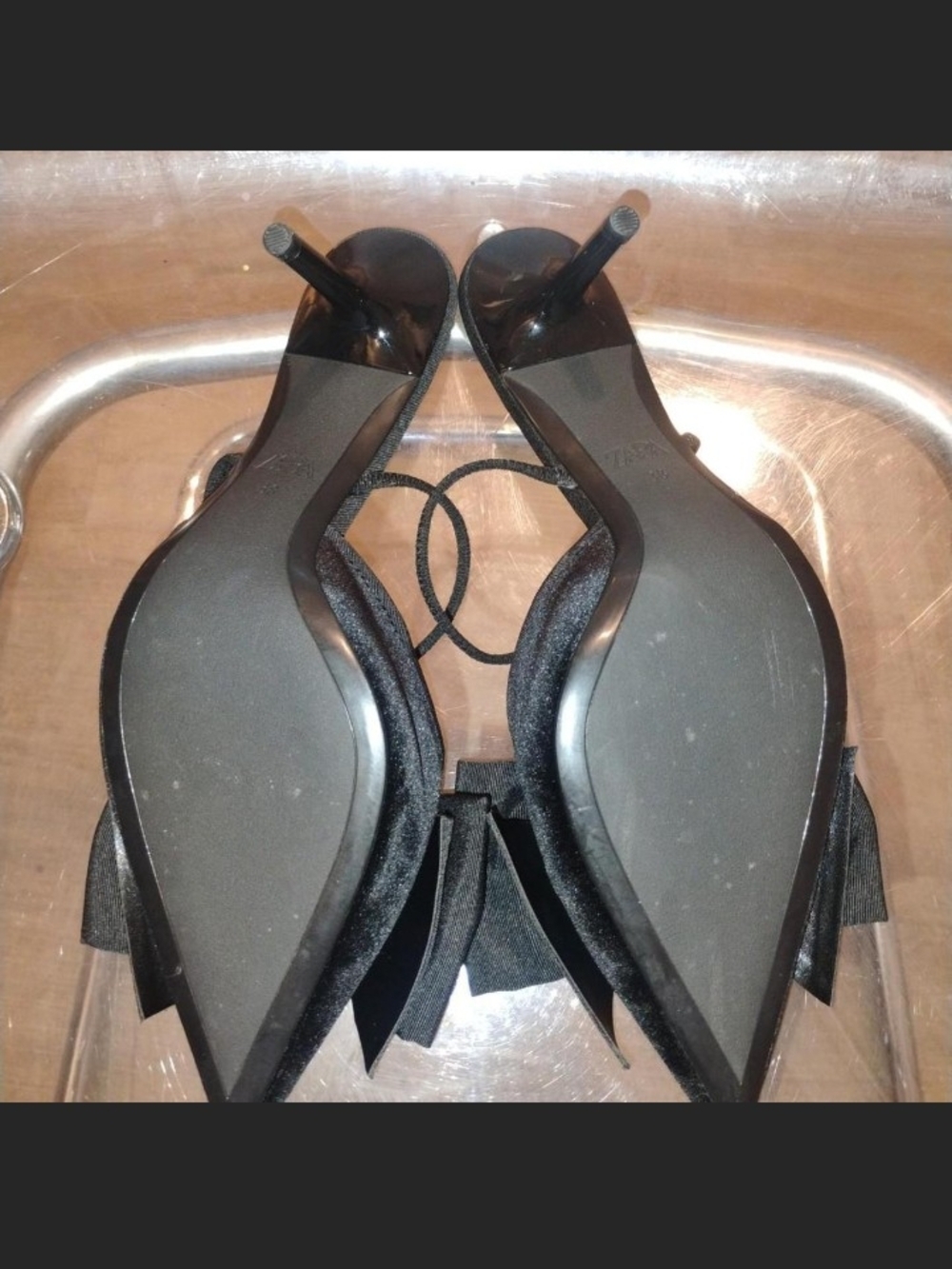 Zara Black Pointed-Toe Bow Slingback Mules NWOT - Picture 5 of 5